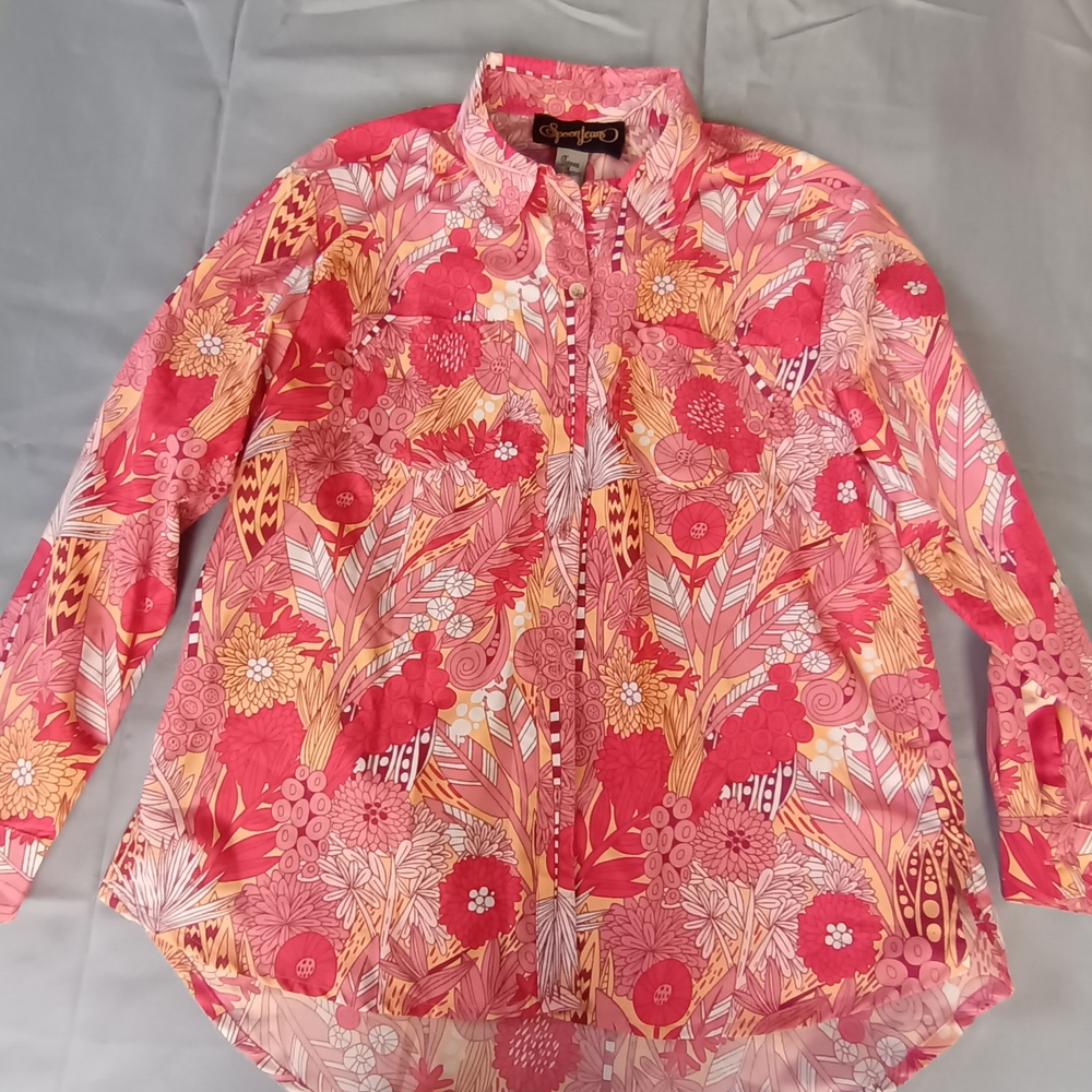 Floral Pink Button Down Shirt '60 Hippie Look